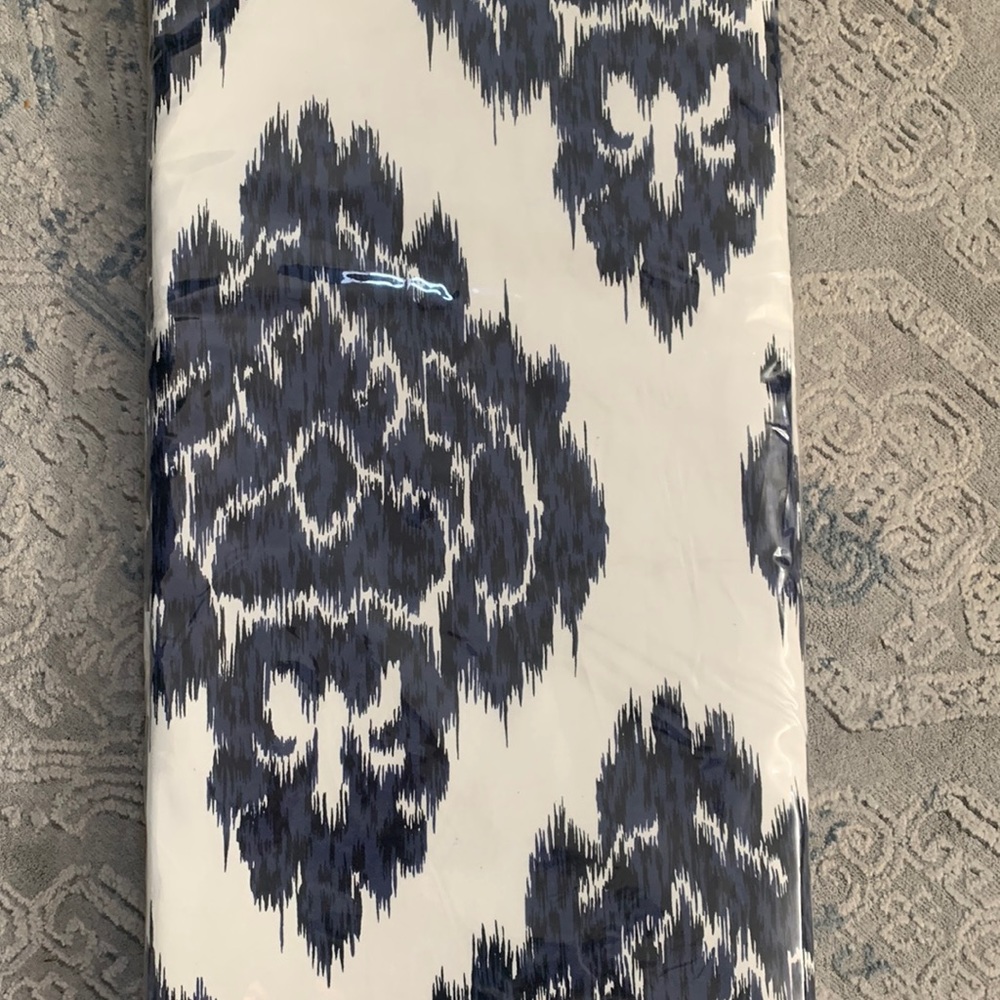 Curtain panel. Navy blue and dark blue Ikat all over pattern.